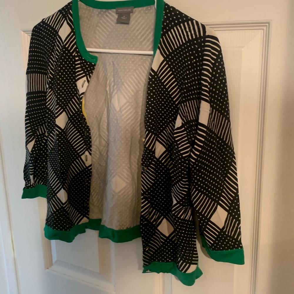 Ann Taylor Black and White Cardigan Sweater